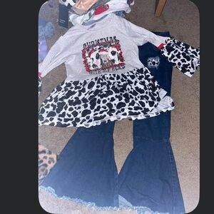Cow Print Tunic and Flared Jeans Set